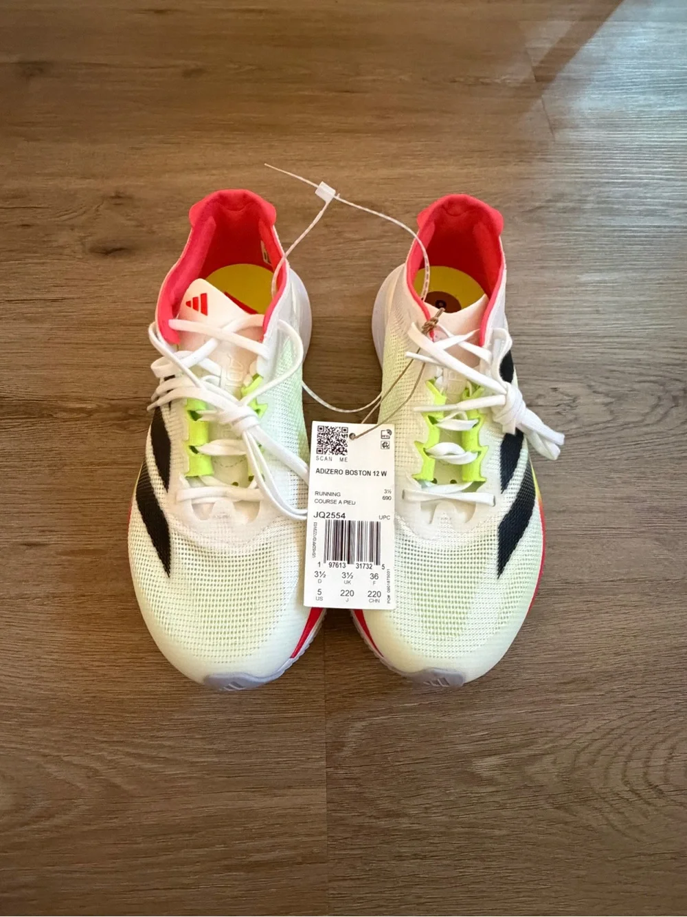 NEW ✨ Adidas Adizero Boston 12 - Women's 5 / Men's 3.5 - White / Neon / Red ✨